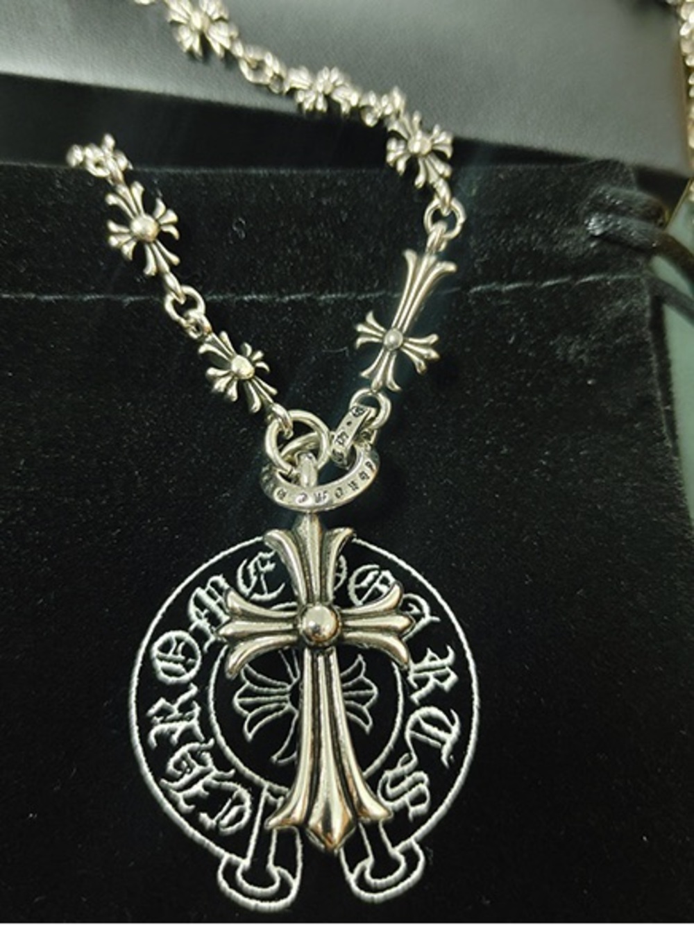 Chrome Hearts Silver Fleur Cross Pendant Necklace